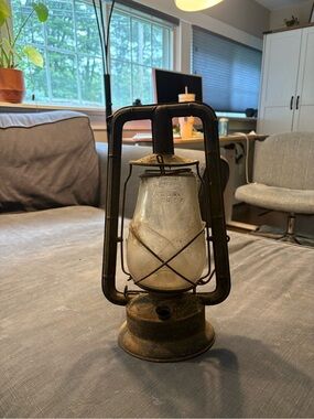 Vintage Metal Hurricane Lantern - Rustic Brown